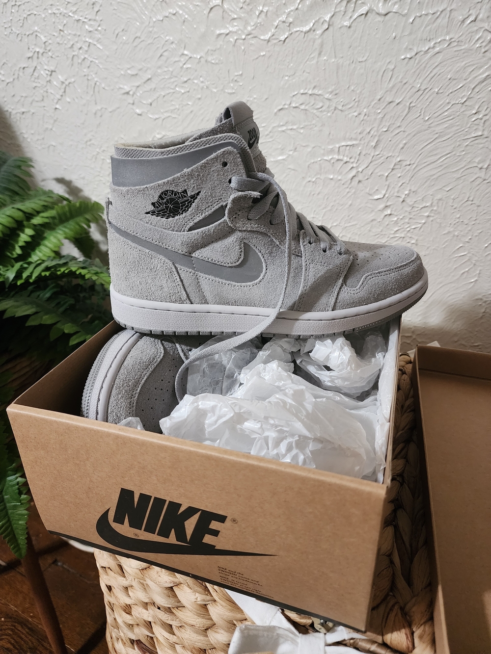 New Women's Jordan High-Top Sneakers in Light Gray Suede
